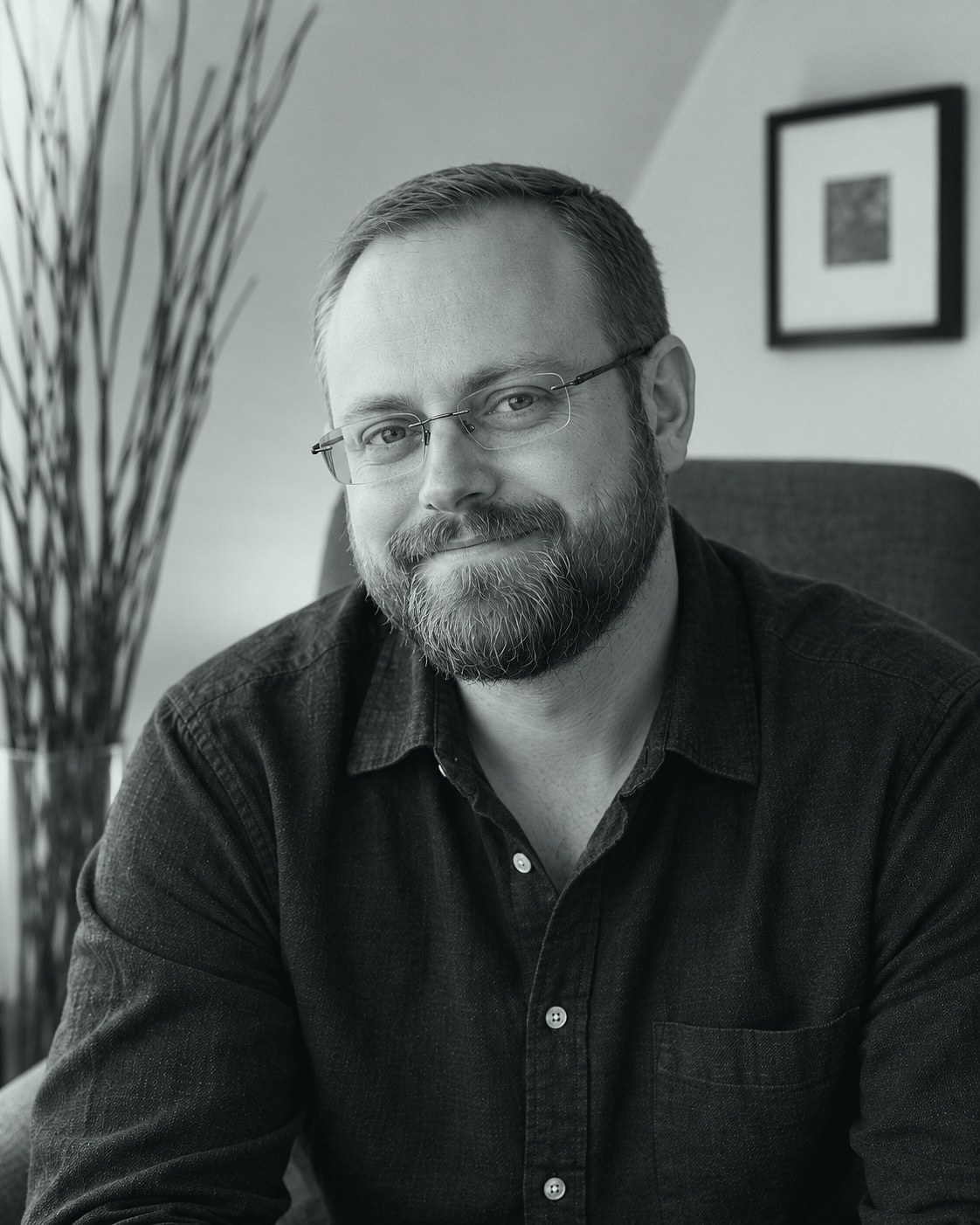 Mike Smukler, MS, LMHC, in his home office